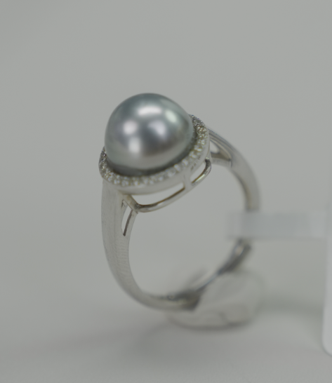 S925 Silver - Silver-Grey Tahitian Pearl Ring | 10–11mm AAA Grade