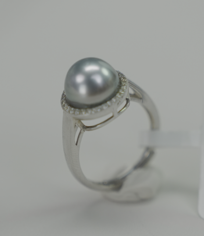 S925 Silver - Silver-Grey Tahitian Pearl Ring | 10–11mm AAA Grade