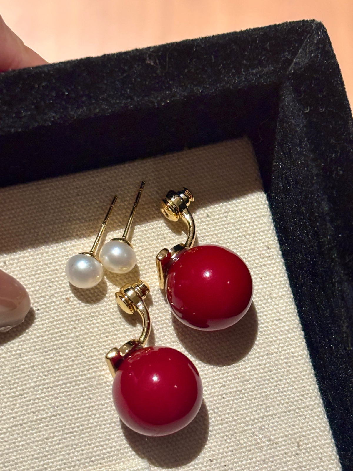Red Accent - White Freshwater Pearl Earrings | 5–6mm AAA Grade