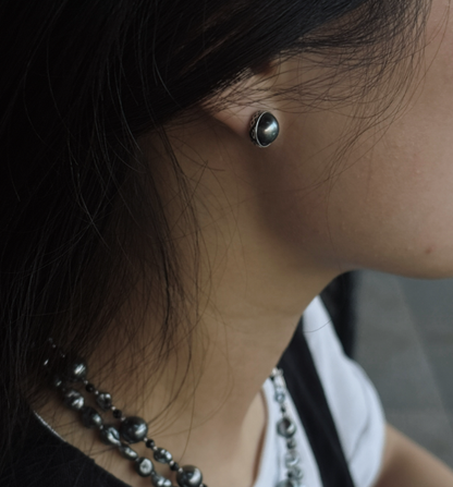 S925 Silver - Grey-Green Tahitian Pearl Earrings | 8–9mm AAA Grade