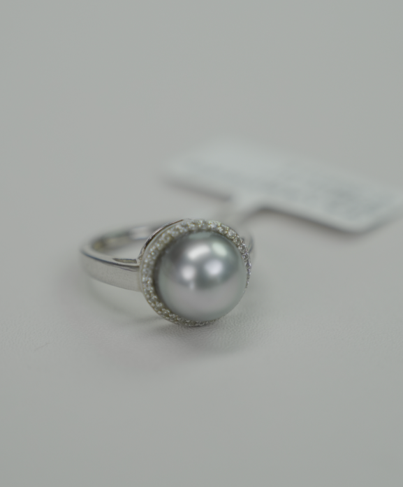 S925 Silver - Silver-Grey Tahitian Pearl Ring | 10–11mm AAA Grade