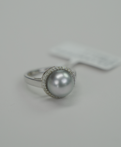 S925 Silver - Silver-Grey Tahitian Pearl Ring | 10–11mm AAA Grade