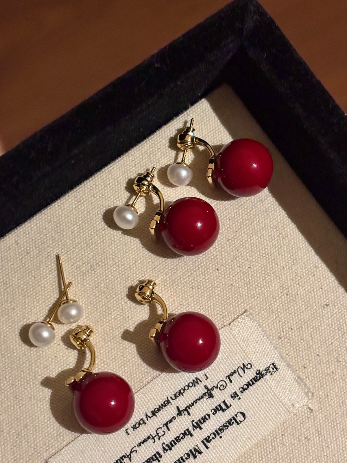 Red Accent - White Freshwater Pearl Earrings | 5–6mm AAA Grade