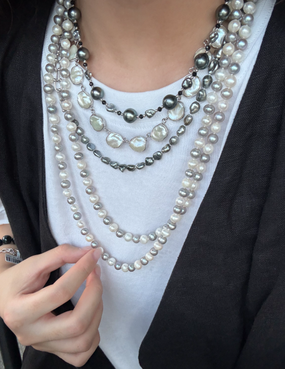 S925 Silver - White & Grey Freshwater Pearl Necklace | 6–7mm AAA Grade