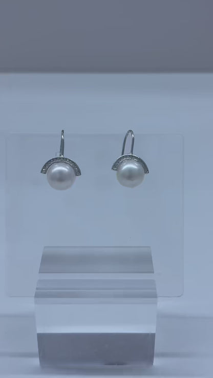 S925 Silver - White Freshwater Pearl Stud Earrings | 9–10mm AAAA Grade