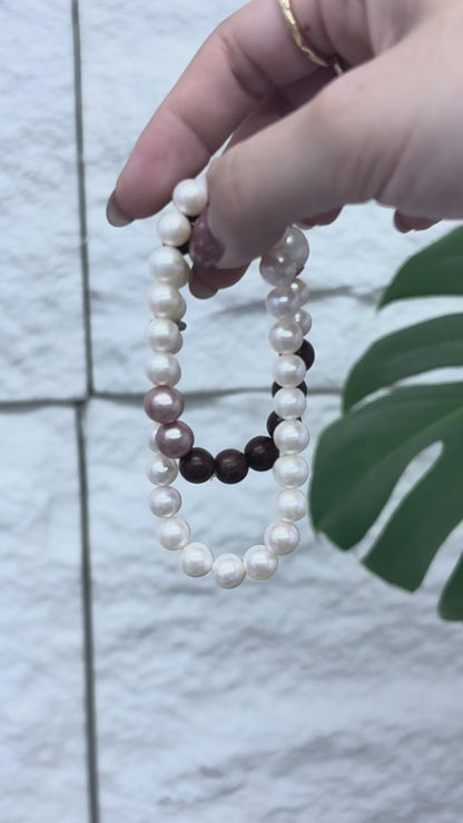 S925 Silver & Sandalwood - Freshwater Pearl Bracelet | 7–12mm AAA Grade