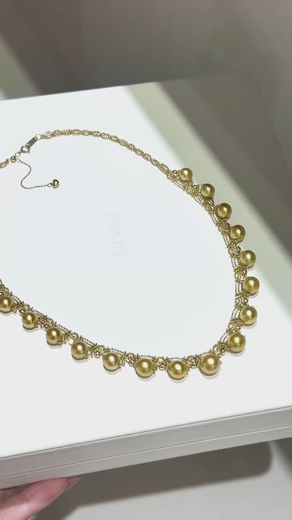 18K Gold - South Sea Golden Pearl Necklace | 6.5–9mm AAAA Grade