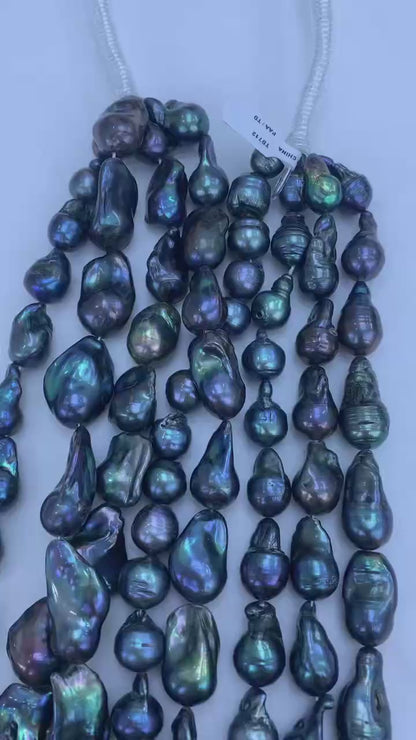 Black Dyed Freshwater Baroque Pearl Strand | 13–25mm AA Grade