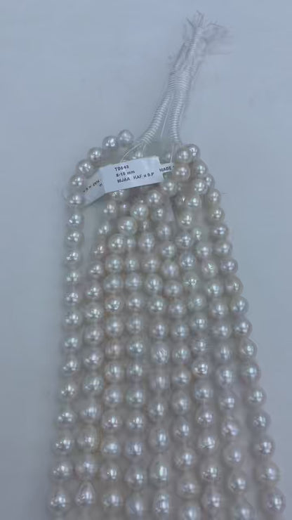 White Freshwater Baroque Teardrop Pearl Strand | 8–10mm AAA Grade