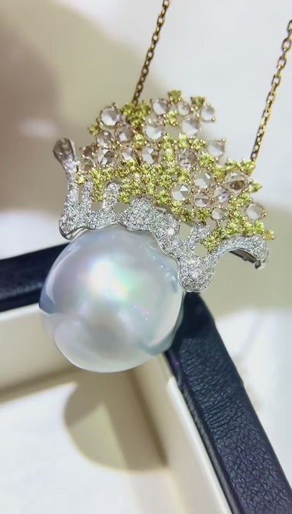 18K Gold - South Sea Baroque Pearl Convertible Brooch & Pendant | 17×21mm AAAA Grade