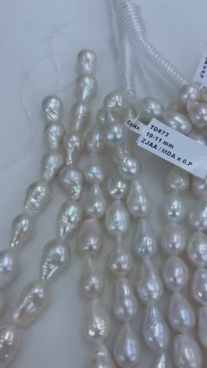 White Teardrop Baroque Freshwater Pearl Strand | 10–11mm AAA Grade