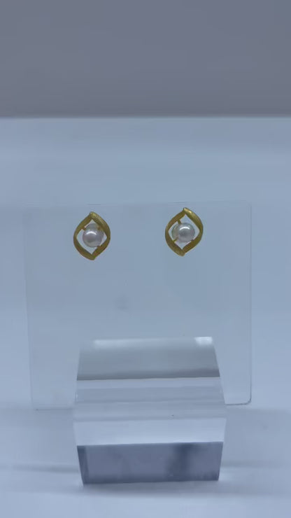 Gold - White Freshwater Pearl Earrings | 5–6mm AAA Grade