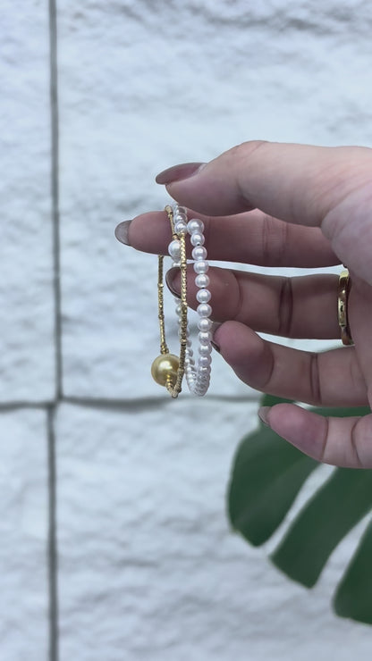 S925 Silver - Freshwater Pearl Memory Wire Bracelet | AAA Grade