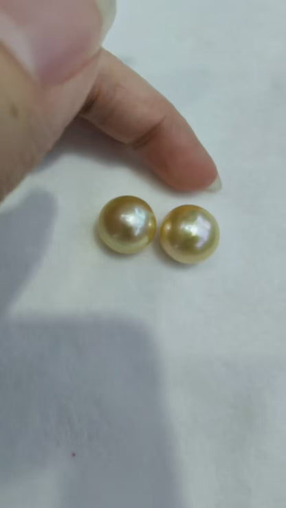 Medium Gold South Sea Golden Pearl Matched Pair | 15.4mm AA Grade