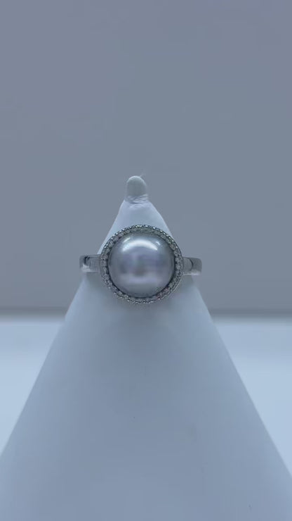 S925 Silver - Silver-Grey Tahitian Pearl Ring | 10–11mm AAA Grade