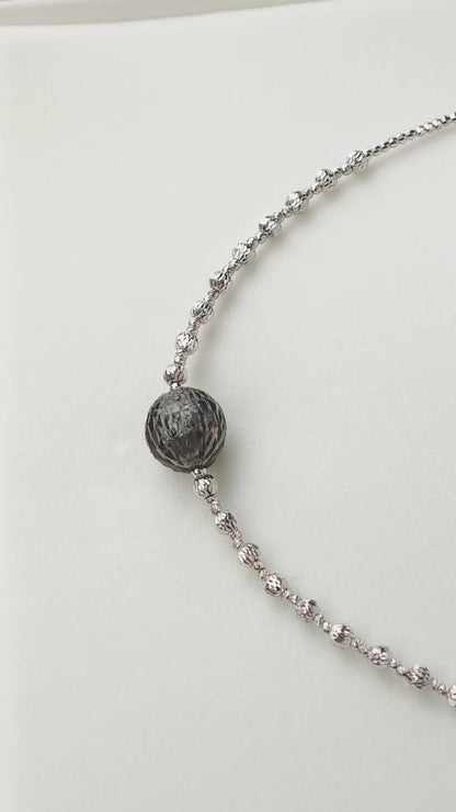 S925 Silver - Black Tahitian Keshi Pearl Jewelry | 13–14mm AAAA Grade