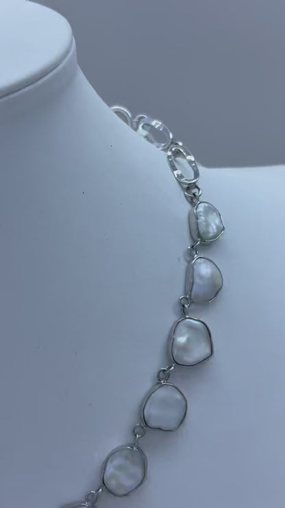S925 Silver - White Freshwater Keshi Pearl Necklace | 12–13mm AAA Grade