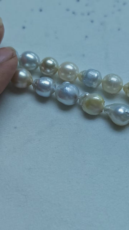 Gold & White Mixed Saltwater Baroque Pearl Strand | 8–13mm AA Grade