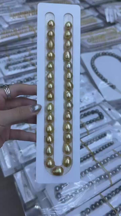 Rich Gold South Sea Baroque Pearl Loose Pearl Strand | 10–12mm AAA- Grade | Per Strand