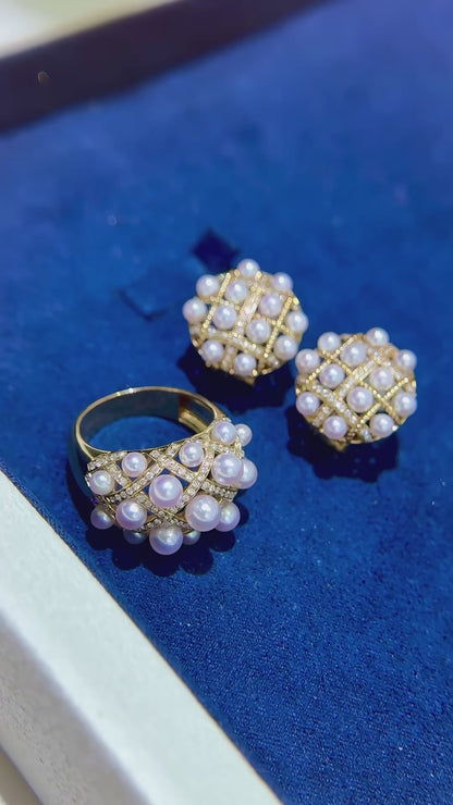 18K Gold & Natural Diamond - Akoya Pearl Ring | 3–4.5mm AAAA Grade
