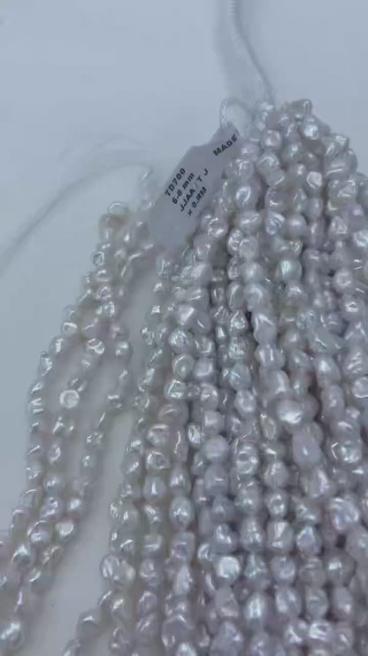 White Freshwater Keshi Pearl Strand | 5–6mm AAA Grade