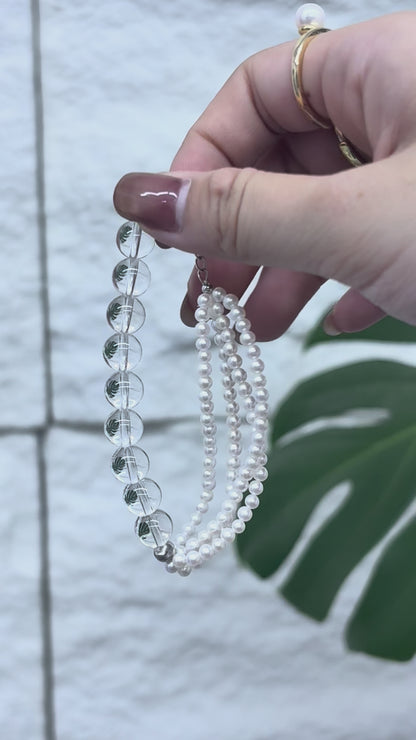 S925 Silver & White Crystal - Freshwater Pearl Bracelet | 3–4mm AAAA Grade