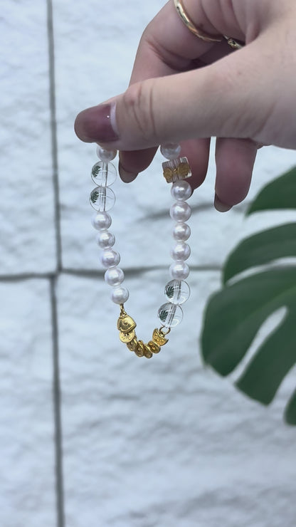S925 Silver & White Crystal - Freshwater Pearl Goldfish Bracelet | 6–7mm AAA Grade
