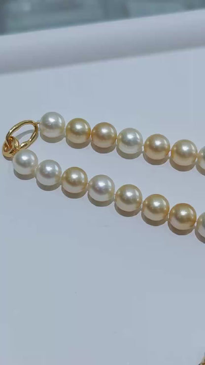 18K Gold - South Sea Golden Pearl Necklace & Bracelet Set