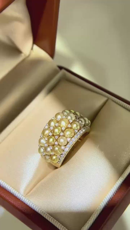 18K Gold - Golden Keshi Pearl Diamond Ring