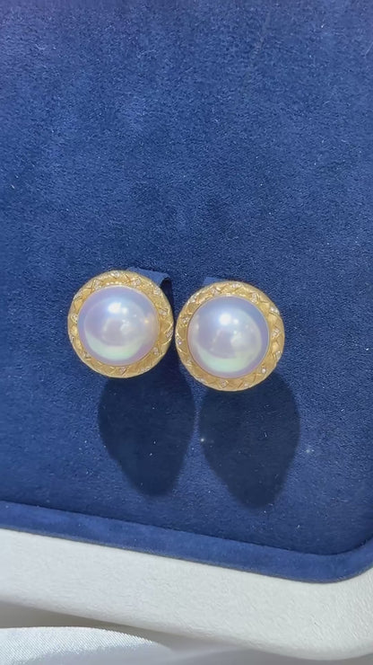 18K Gold & Natural Diamond - Saltwater Mabe Pearl Earrings | 16–17mm AAAA Grade