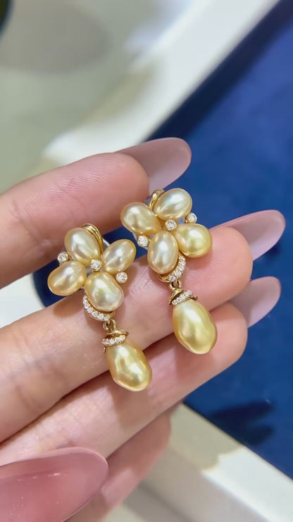 18K Gold - Golden South Sea Keshi Pearl Stud Earrings | 5–9mm AAAA Grade