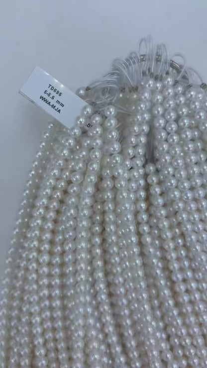 White Freshwater Near Round Pearl Strand | 5–5.5mm AAA Grade