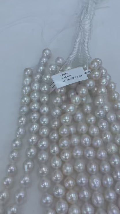 White Freshwater Baroque Teardrop Pearl Strand | 8–10mm AAA Grade
