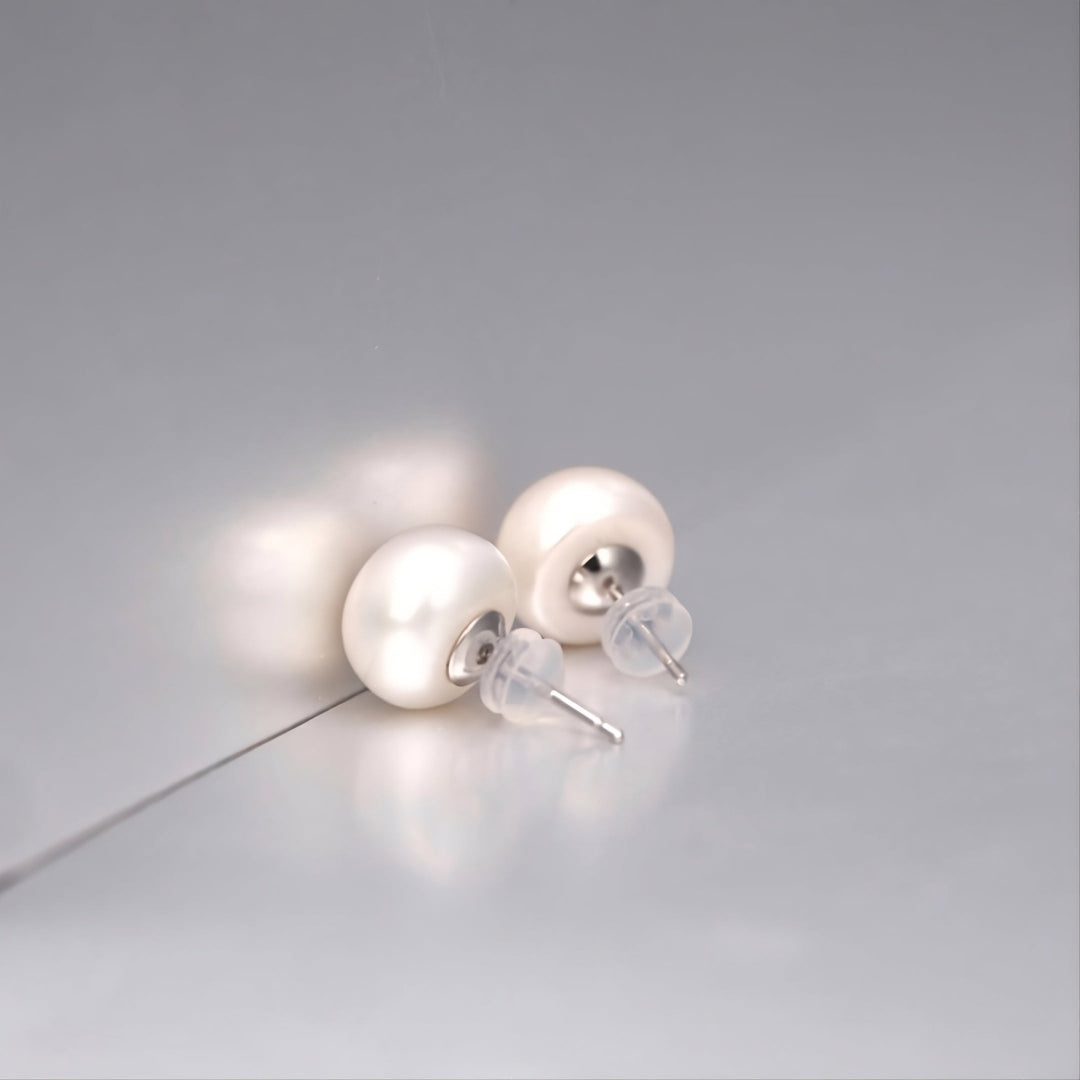 S925 Silver - Classic Bun Freshwater Pearl Stud Earrings