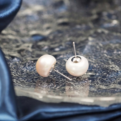 S925 Silver - Classic Bun Freshwater Pearl Stud Earrings